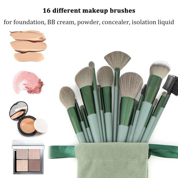30 Pieces Green Makeup Kit Foundation Eyeshadow Large Brushes Set - Picture 4 of 5